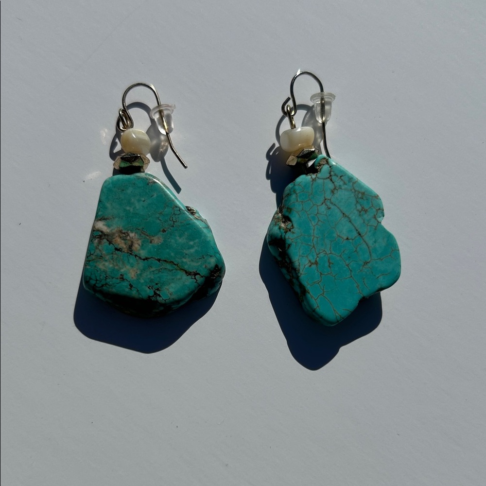 Turquoise Stone Dangle Earrings - image 3